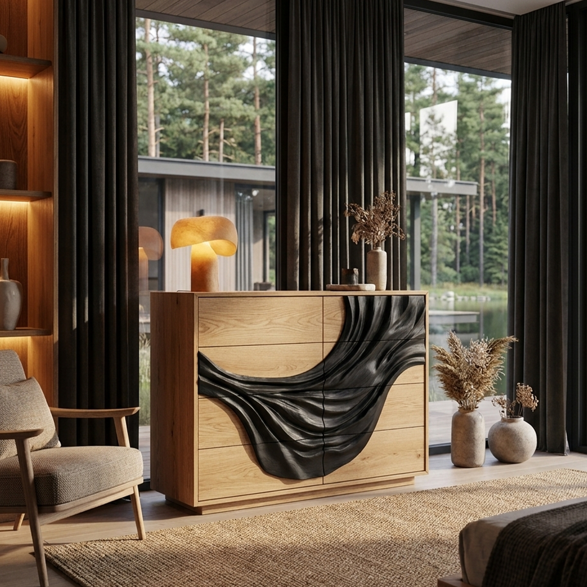 Contemporary Black Dresser With Strong Linear Detailing For Bedroom - view 5