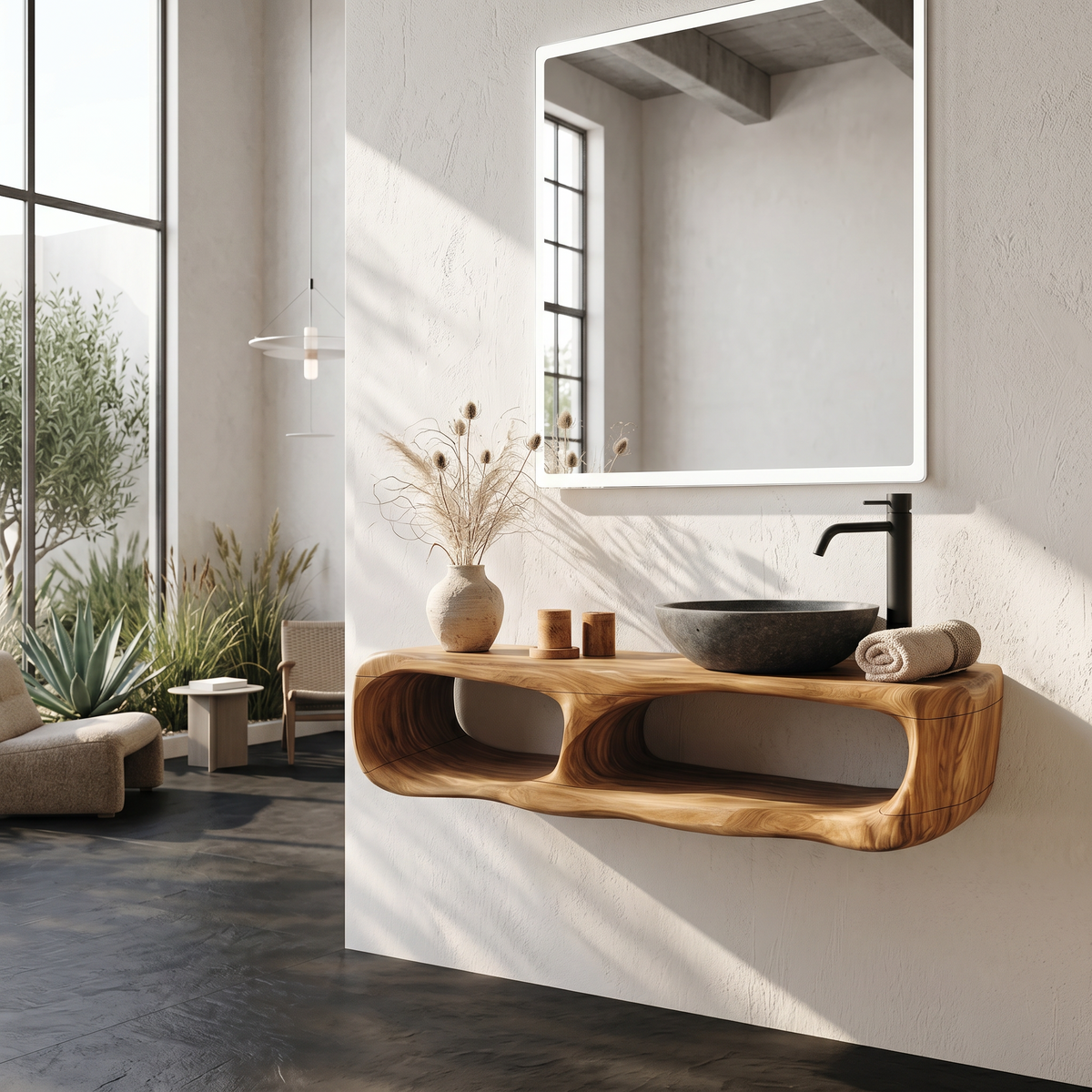 Coastal Organic Bathroom Vanity Wall Mounted Sink Console - view 5