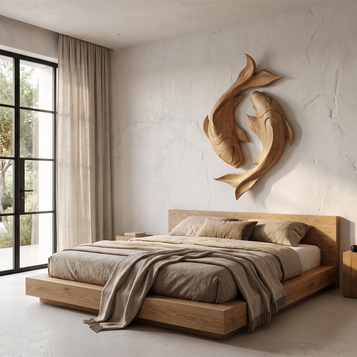 Contemporary Wood Wall Sculpture With Carved Koi Fish Design For Living Room And Office - view 5