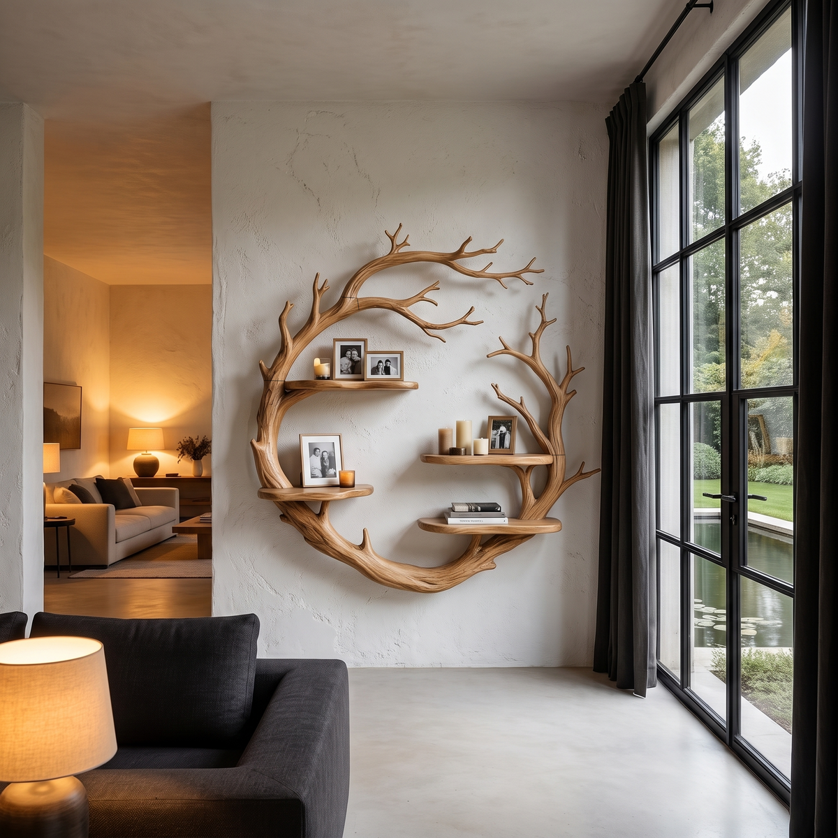Contemporary Floating Shelf With Tree Branch Display Design For Living Room And Hallway - view 5