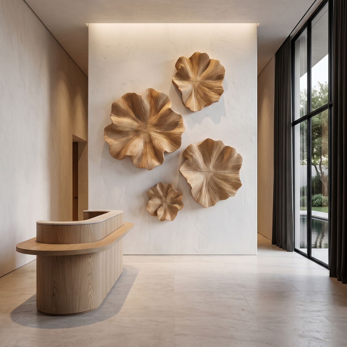 Contemporary Wood Wall Sculpture With Botanical Relief Design For Living Room And Hallway - view 5