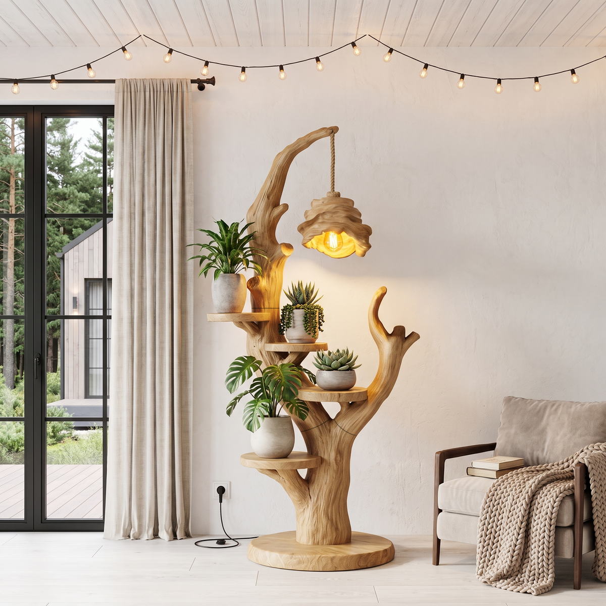 Contemporary Halloween Plant Display Stand With Floating Circular Shelves For Entryway - view 5