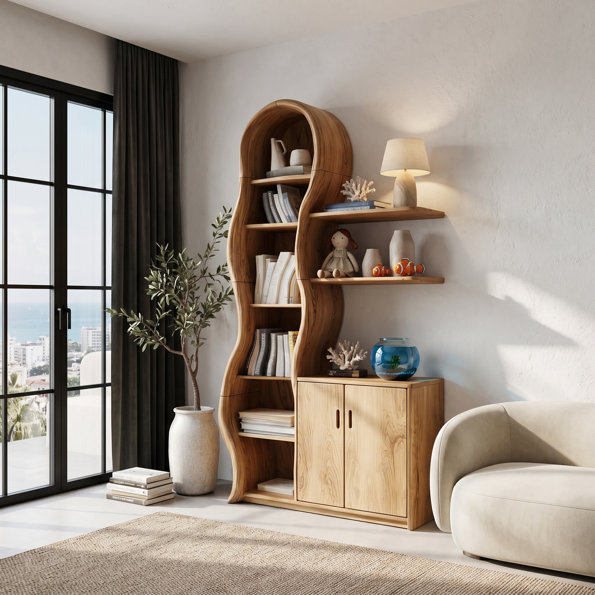 Contemporary Wooden Display Cabinet With Sculptural Branch Frame For Living Room - view 5