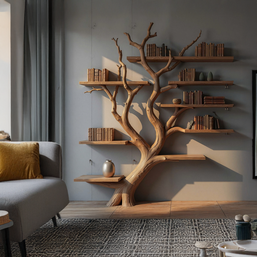 Custom Wood Shelf Tree Branch Shelf Mid Century Decor - view 2