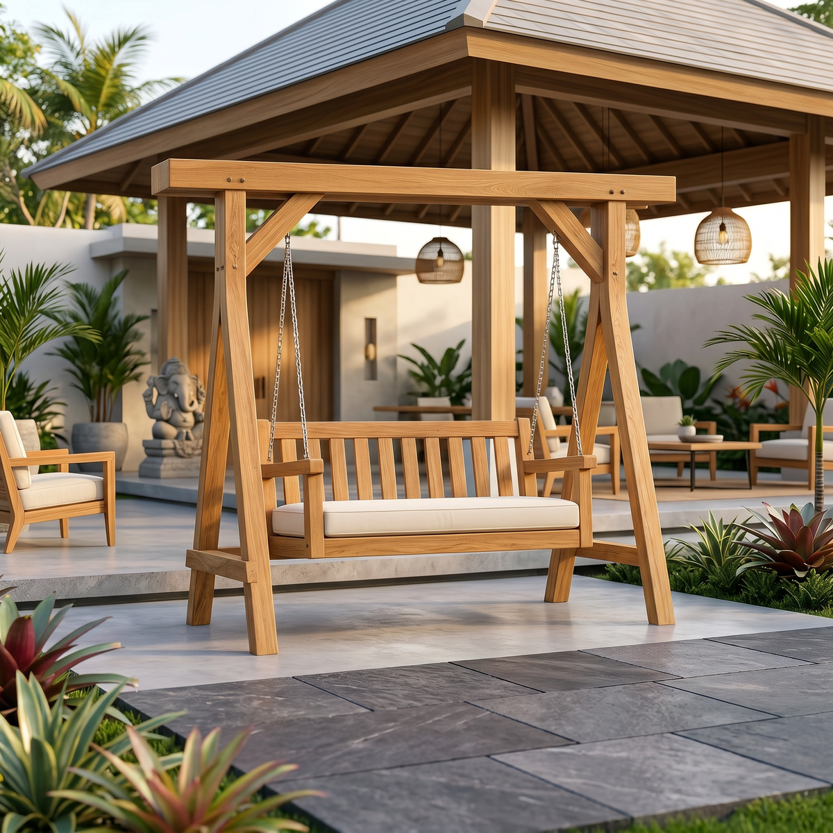 Elegant Wooden Swing With Planter Frame - view 5