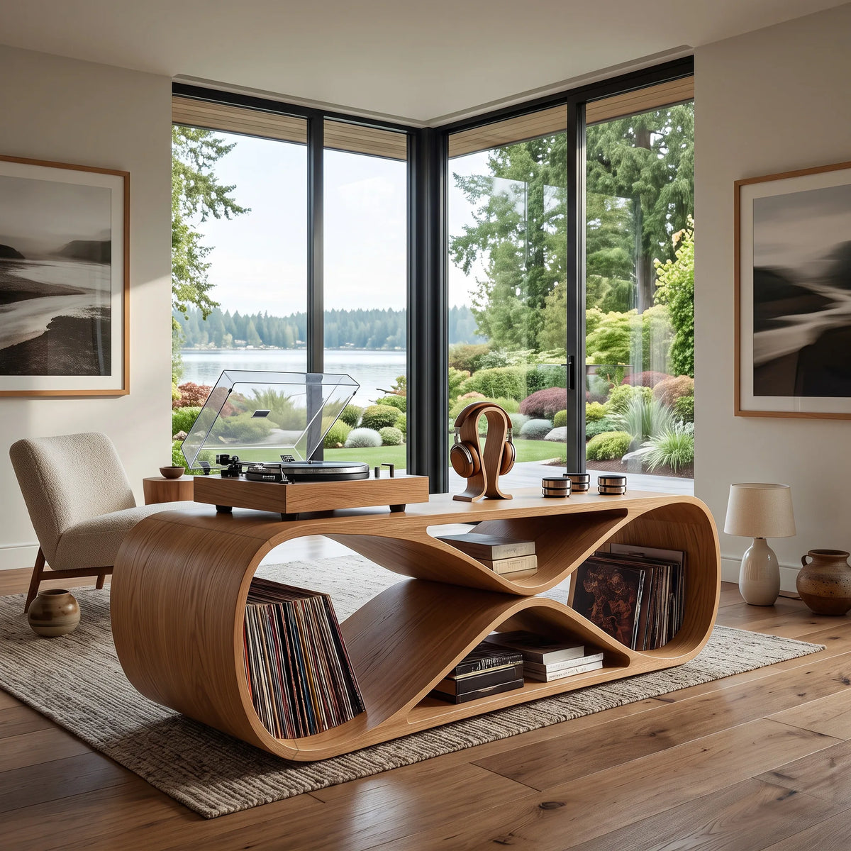 Contemporary Sculptural Wooden Record Player Console For Living Room - view 5