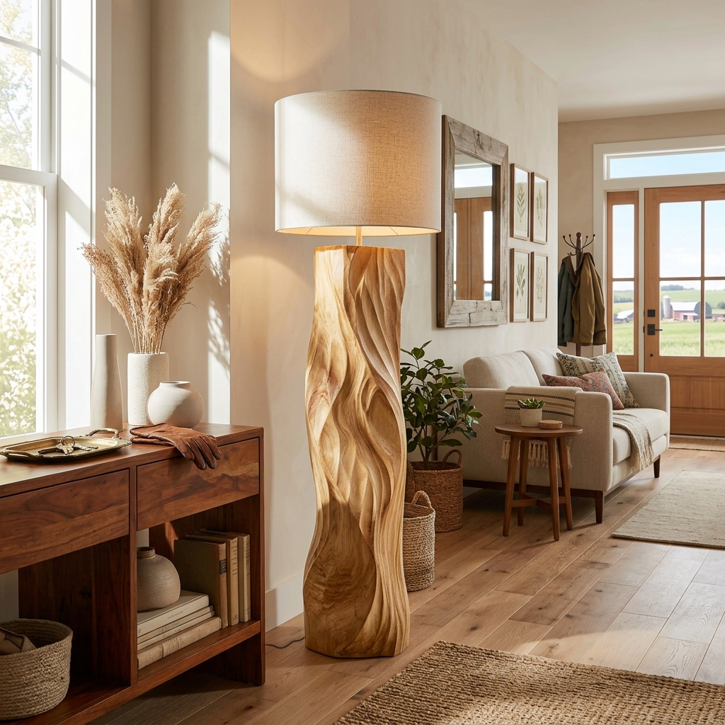 Contemporary Wood Floor Lamp Sculptural Design For Home Lobby - view 5