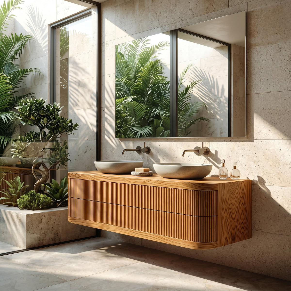 Contemporary Wooden Floating Bathroom Vanity With Fluted Front For Bathroom - view 5