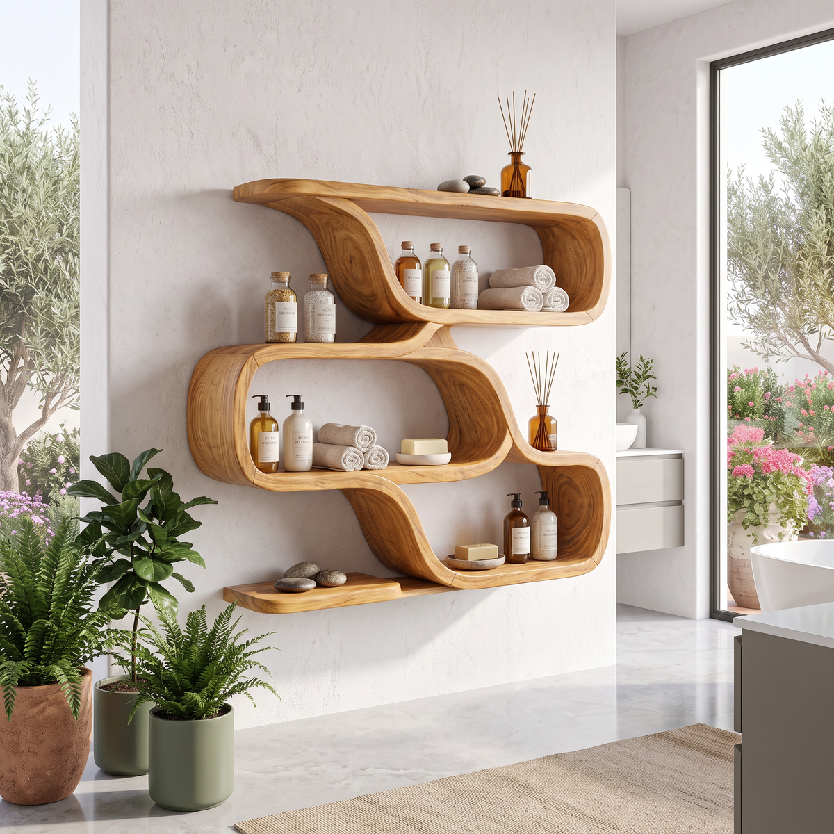 Farmhouse Curved Wood Shelves for Entryway - view 5