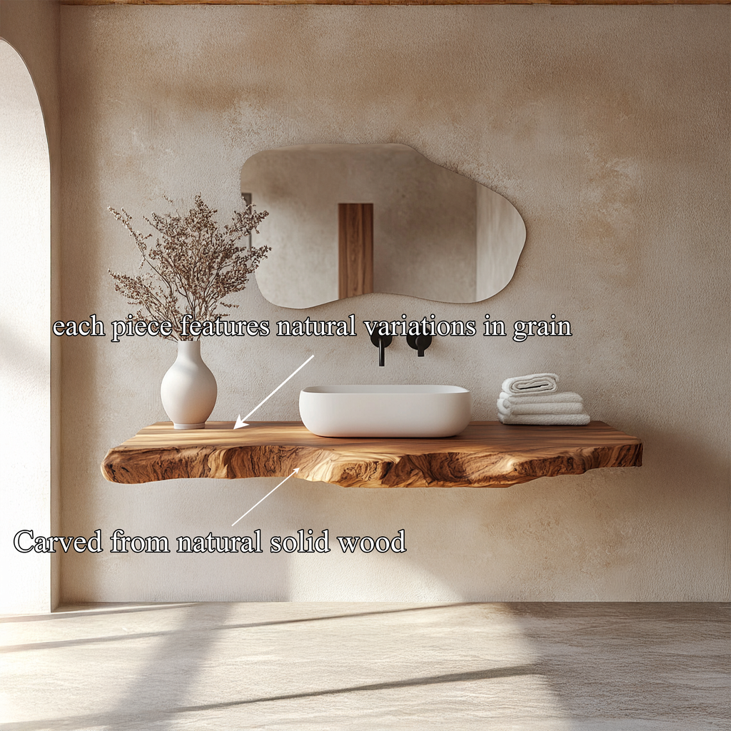 Contemporary Spa Bathroom Vanity Floating Live Edge Wood Counter - view 4