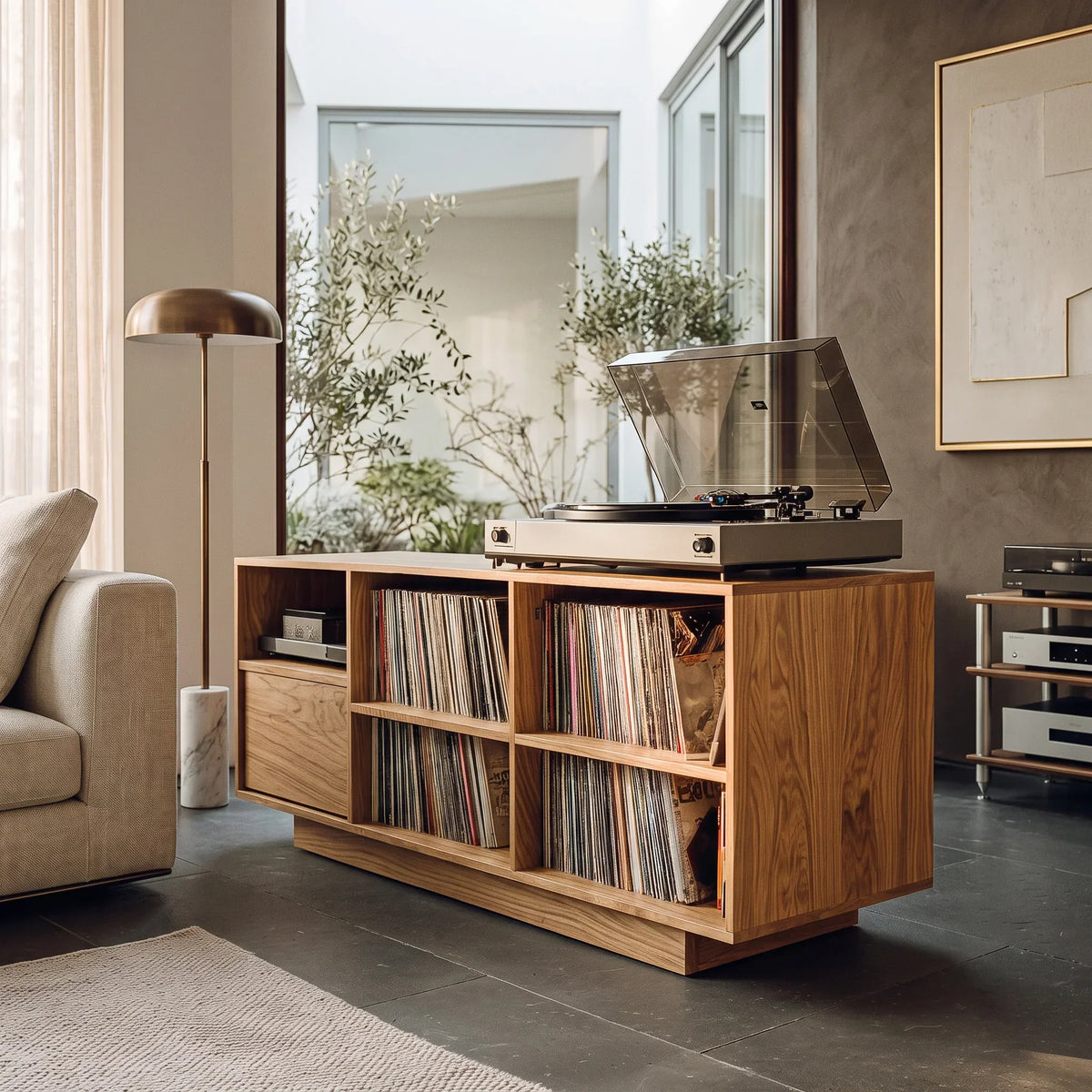 Elegant Vinyl Record Cabinet With Open Compartments For Living Room - view 5