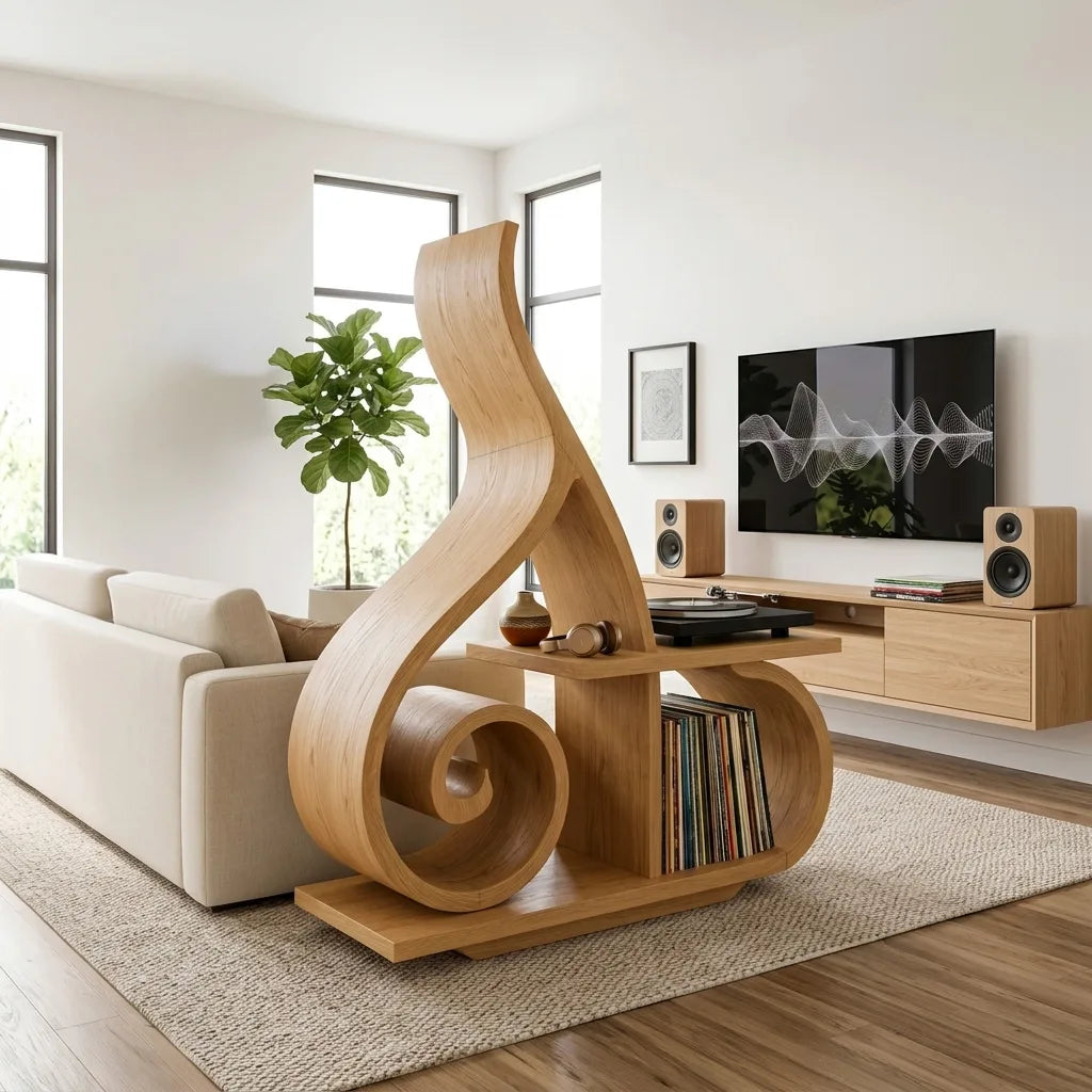 Contemporary Sculptural Wooden Record Player Stand For Living Room - view 5