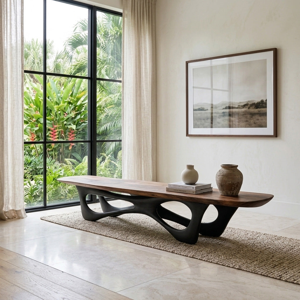 Curved Wooden Statement Bench For Modern Apartment - view 5