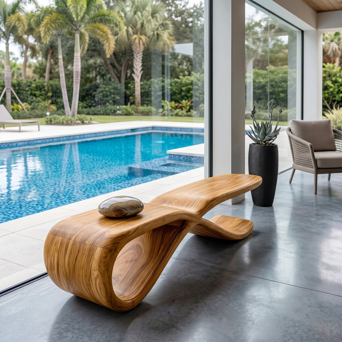 Contemporary Sculptural Wooden Bench For Hallway - view 5