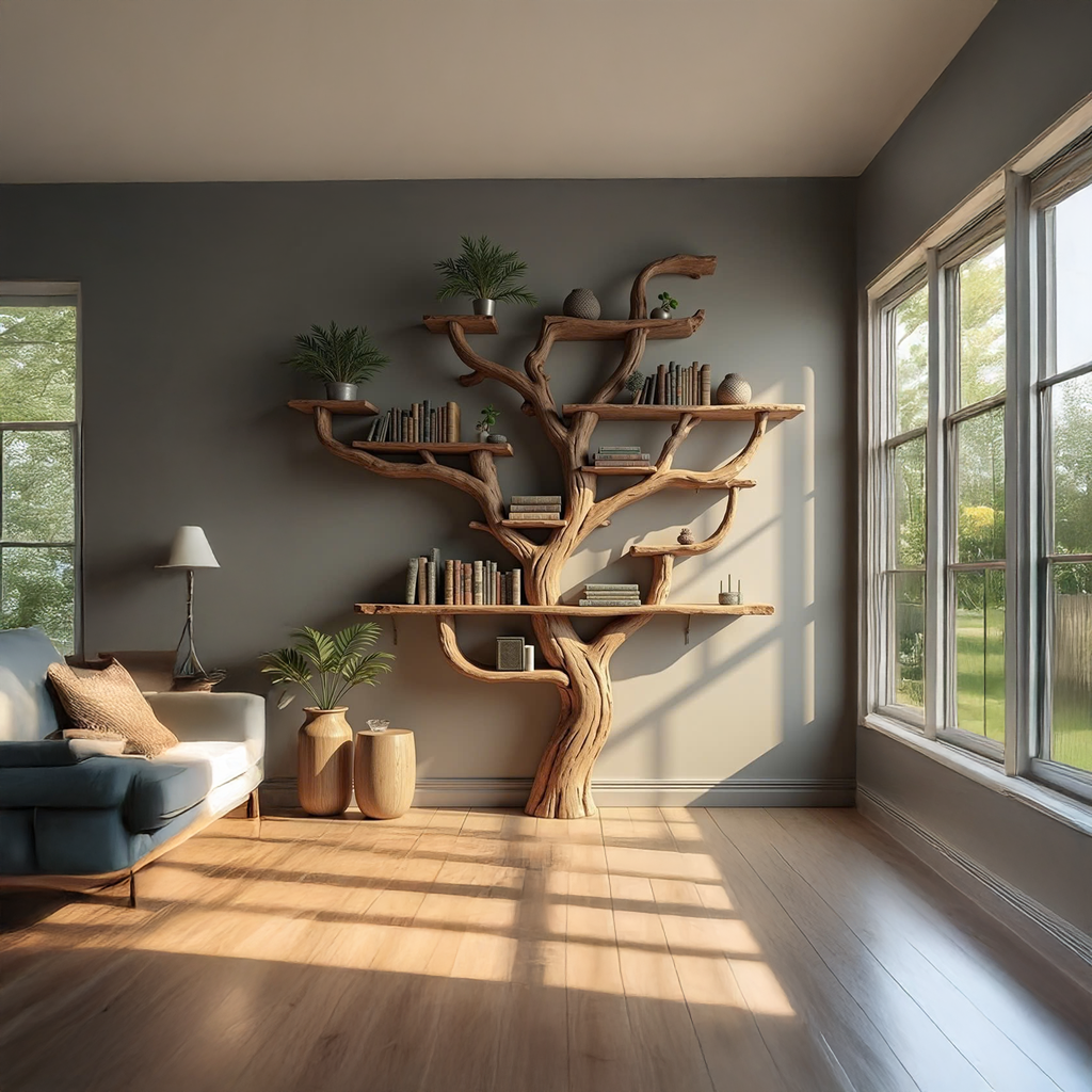 Corner Branch Shelf Wood Bookcase Wall Mounted - view 2