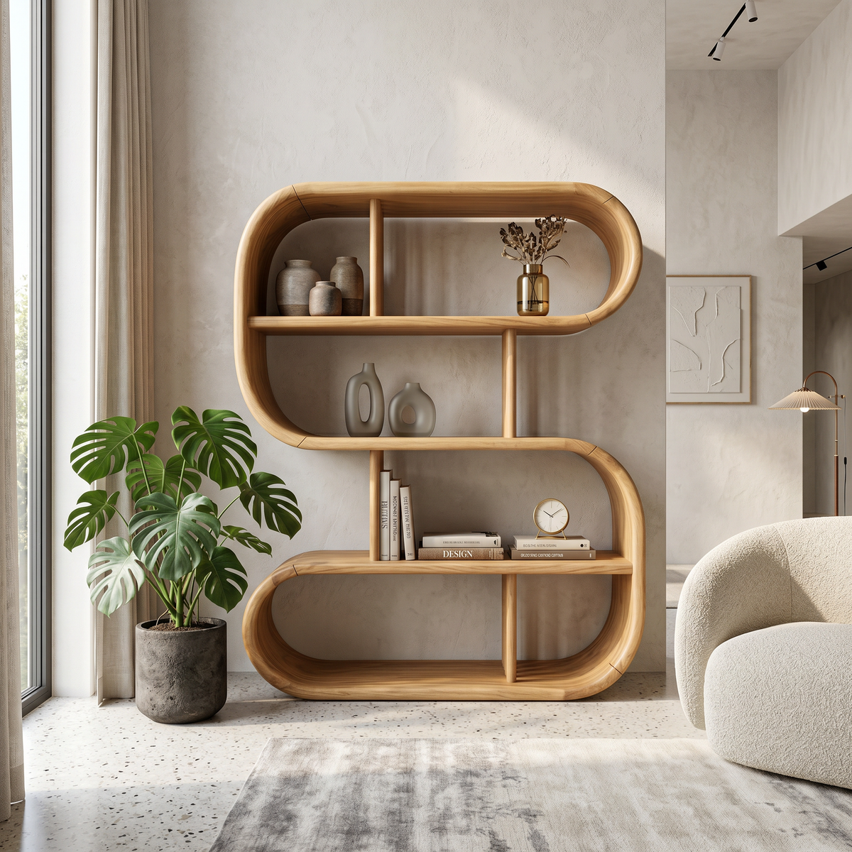 Elegant Curved Wooden Bathroom Shelf With Spa Inspired Design - view 5