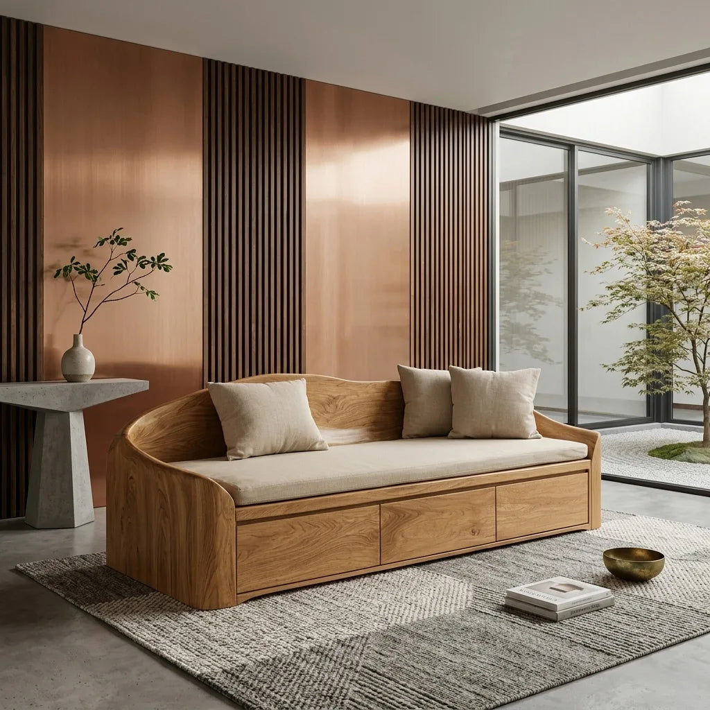 Contemporary Wooden Sofa With Drawers For Living Room - view 5