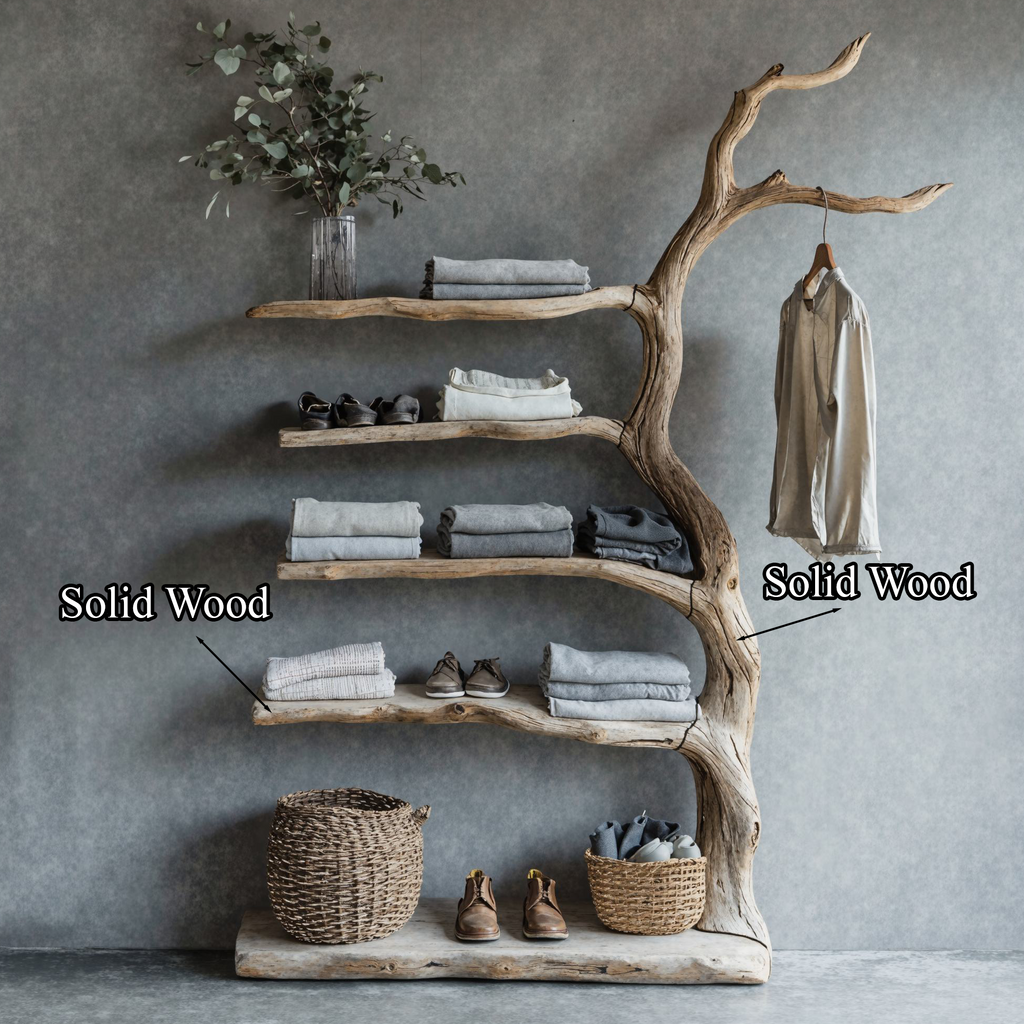 Driftwood Tree Branch Coat Rack With Shelf Shoe Storage - view 4