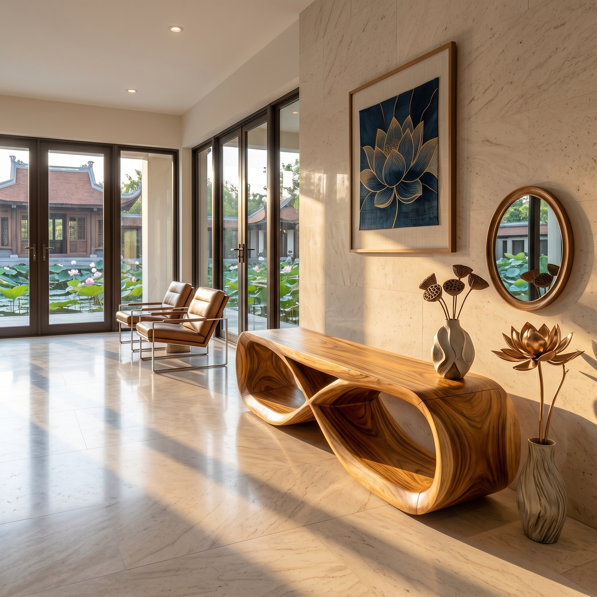 Curved Wooden Bench Contemporary Residence - view 5