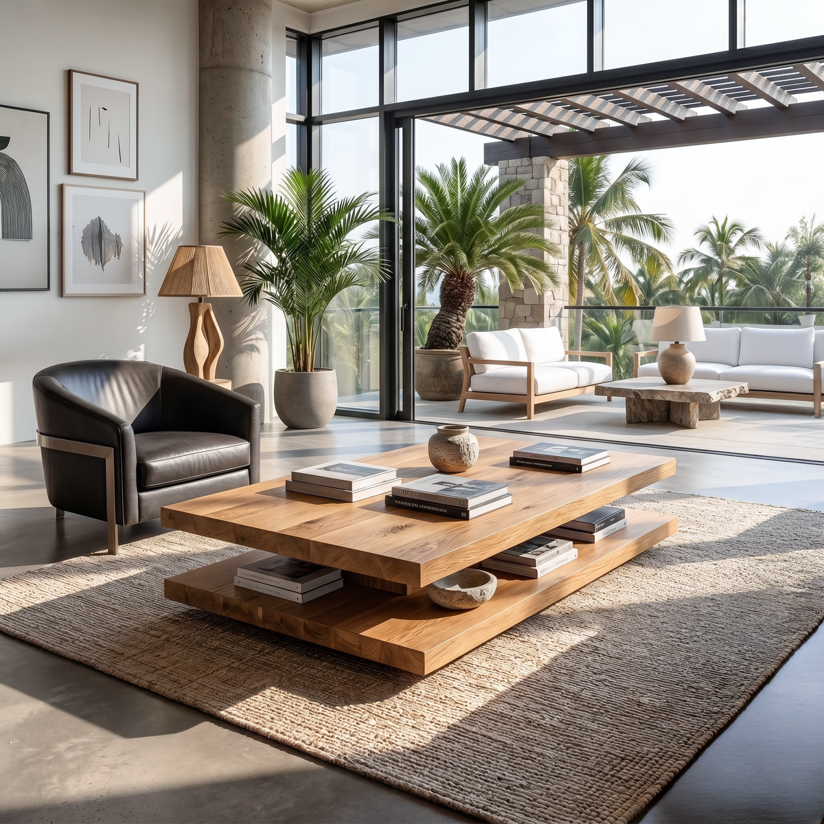 Elegant Wooden Coffee Table Two Layers For Living Room - view 5