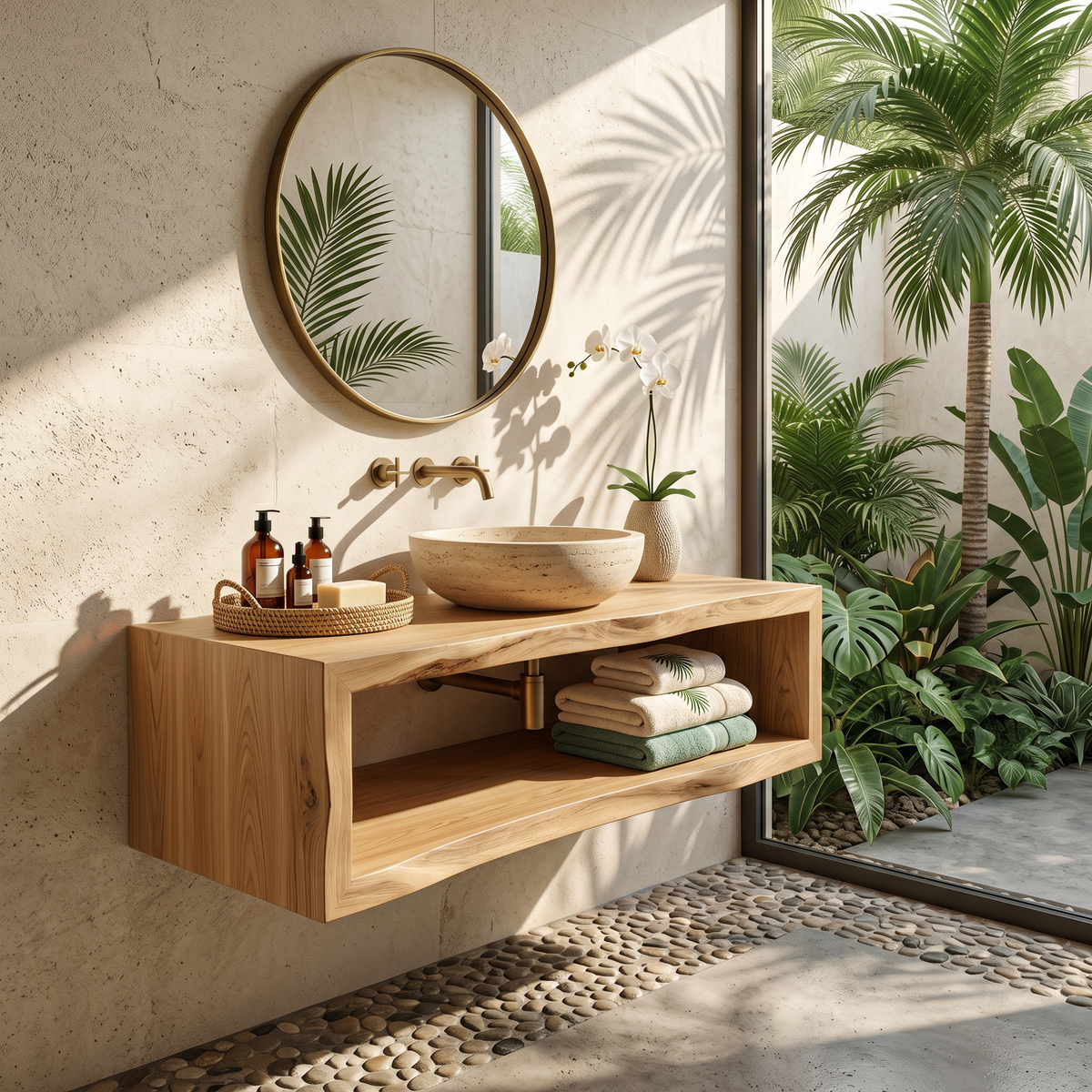 Contemporary Wood Bathroom Cabinet Tropical Villa - view 5