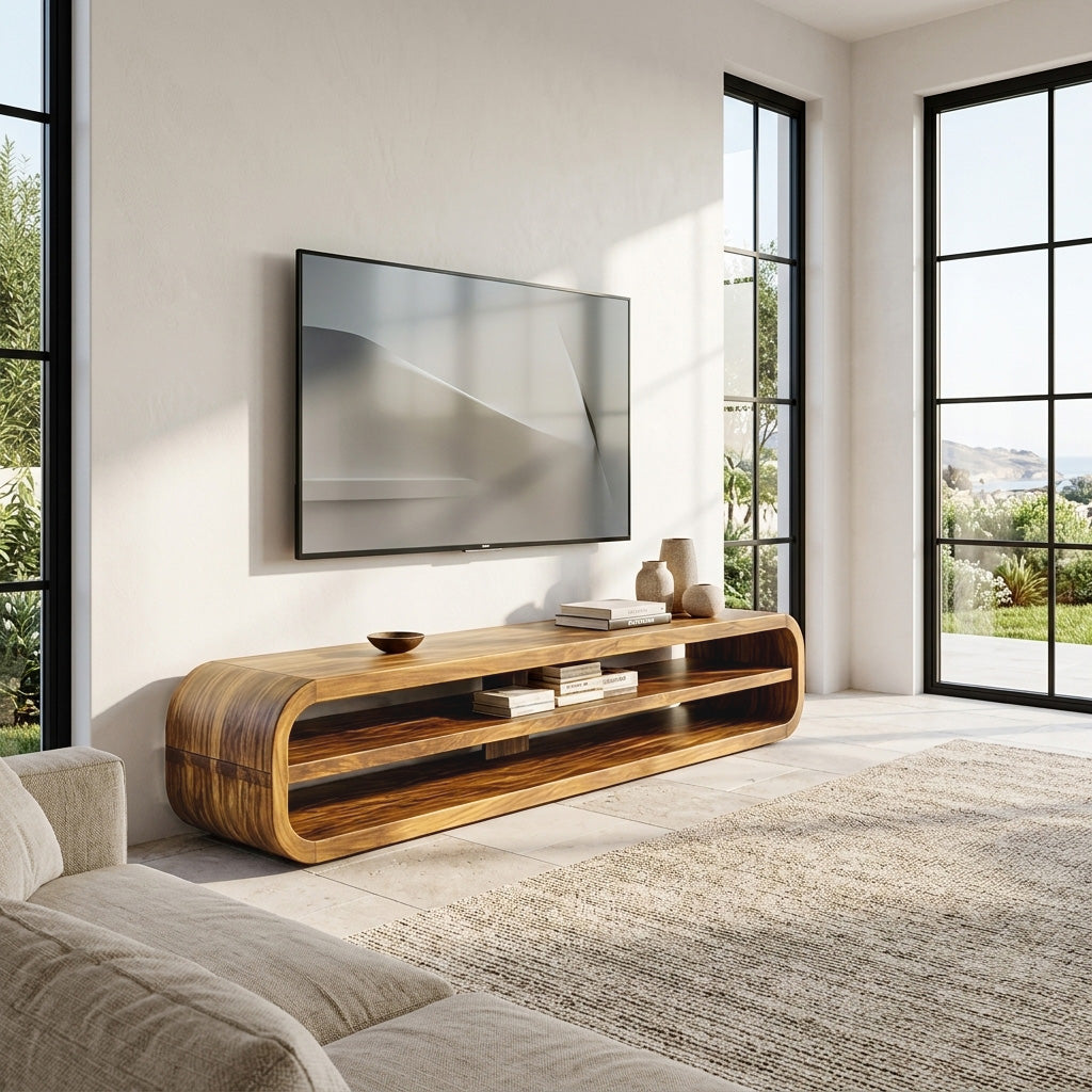 Contemporary Wooden TV Console With Open Storage For Living Room - view 5
