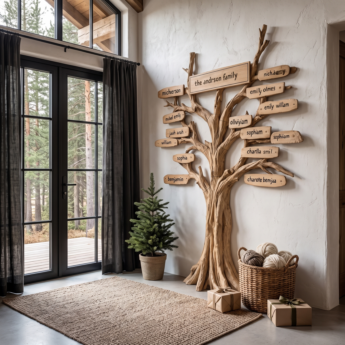 Contemporary Family Tree Wall Art With Custom Name Plaques For Entryway And Foyer - view 5