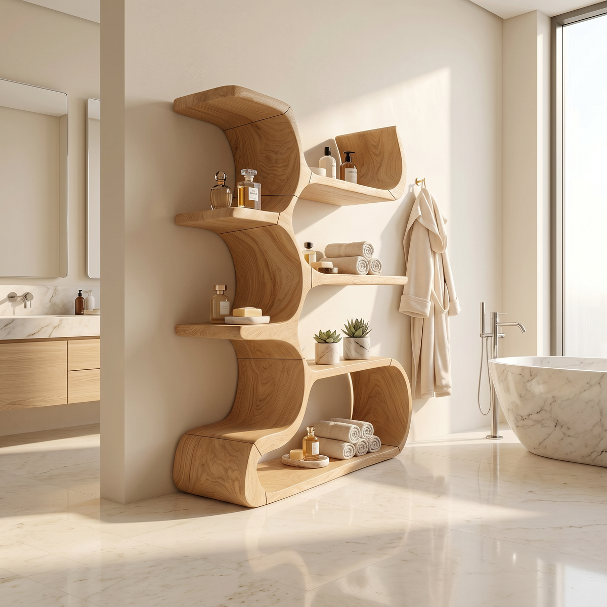 Contemporary Wooden Bookcase In Sculpted Curves - view 5