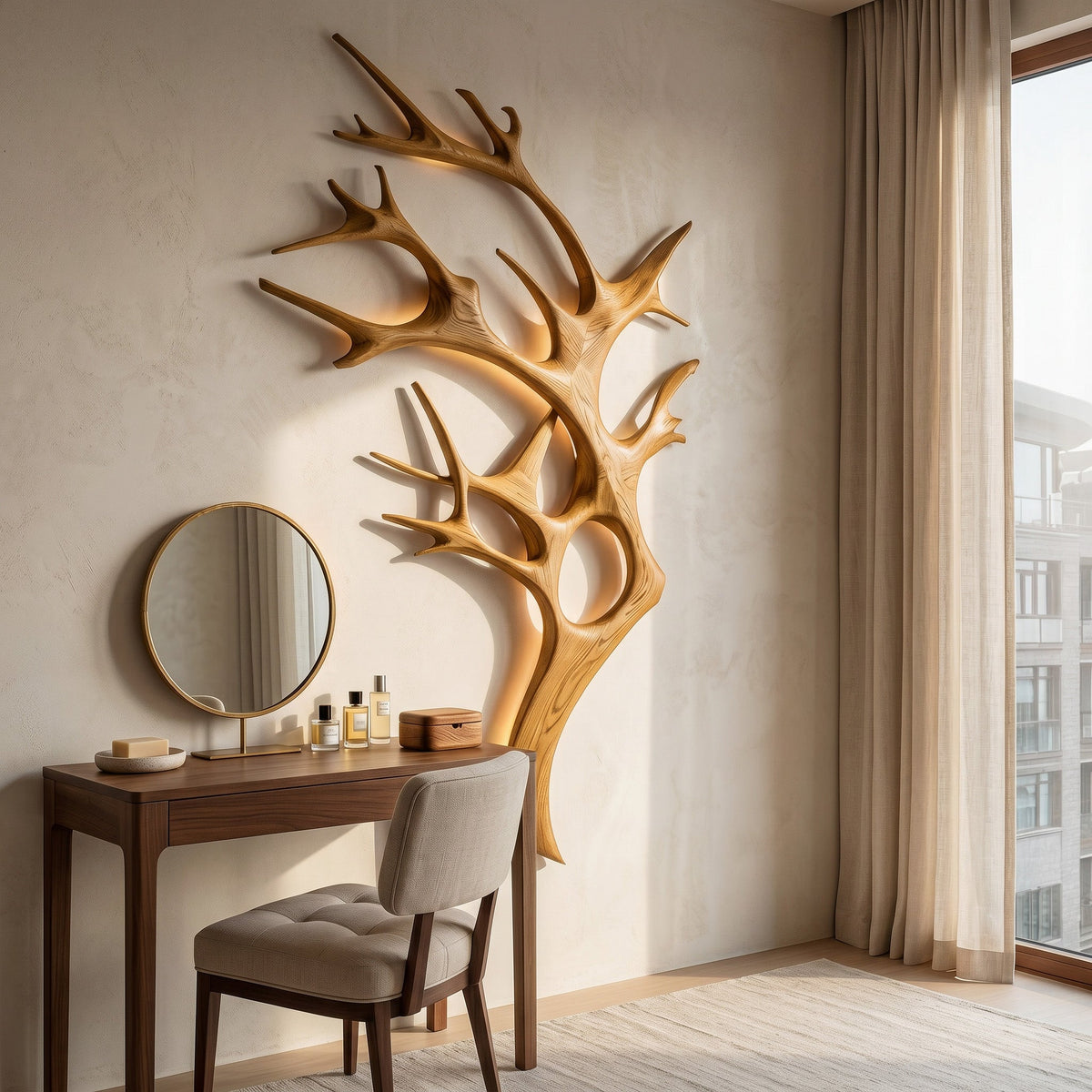 Contemporary Wooden Tree Wall Light For Bedroom - view 5