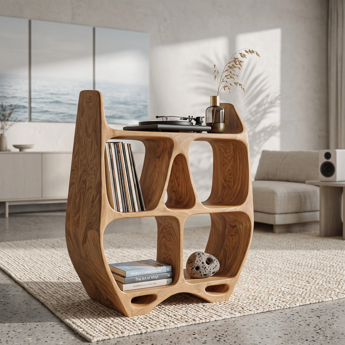 Elegant Sculptural Wooden Record Cabinet For Living Room - view 5