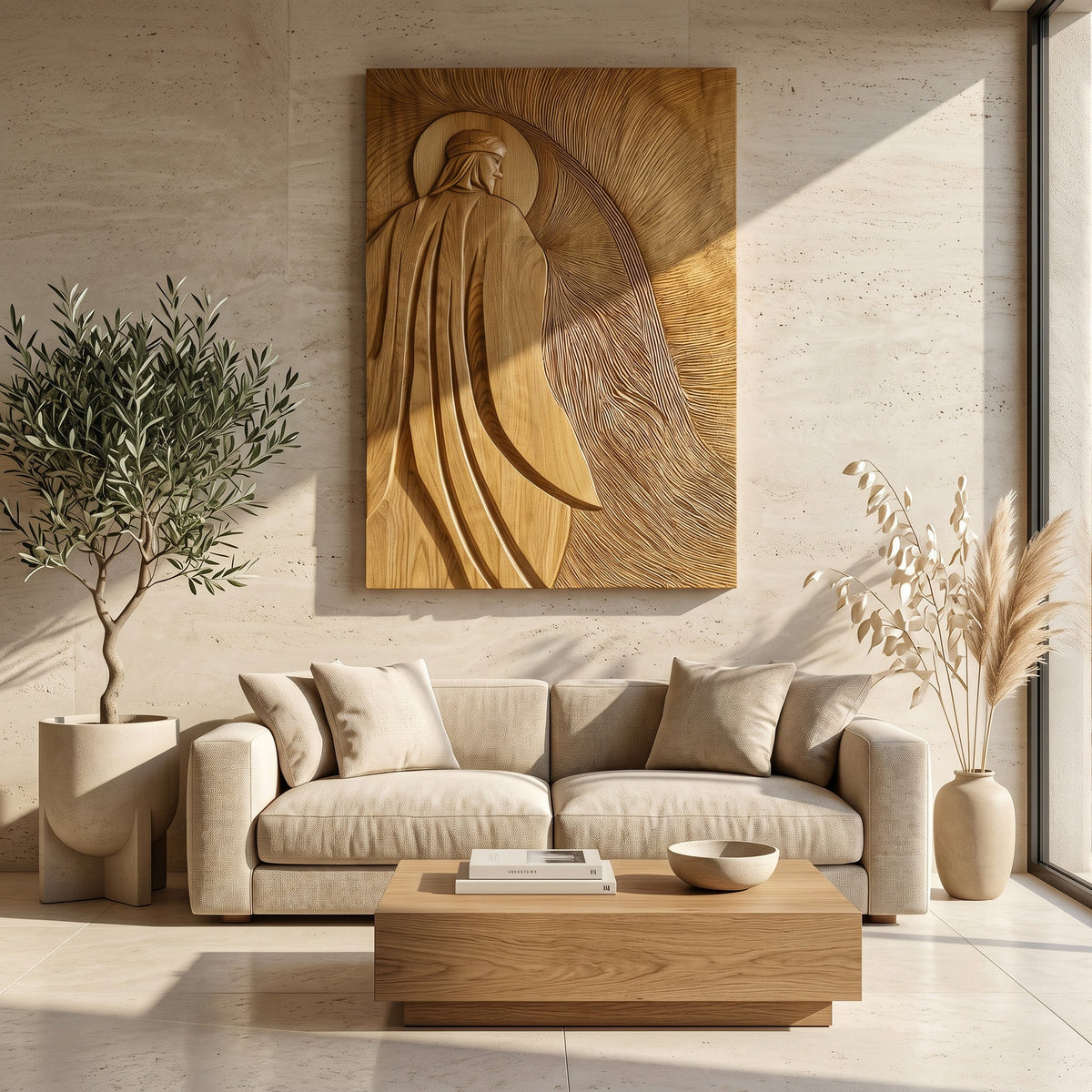 Contemporary Wooden Wall Art With Carved Figure For Living Room - view 5