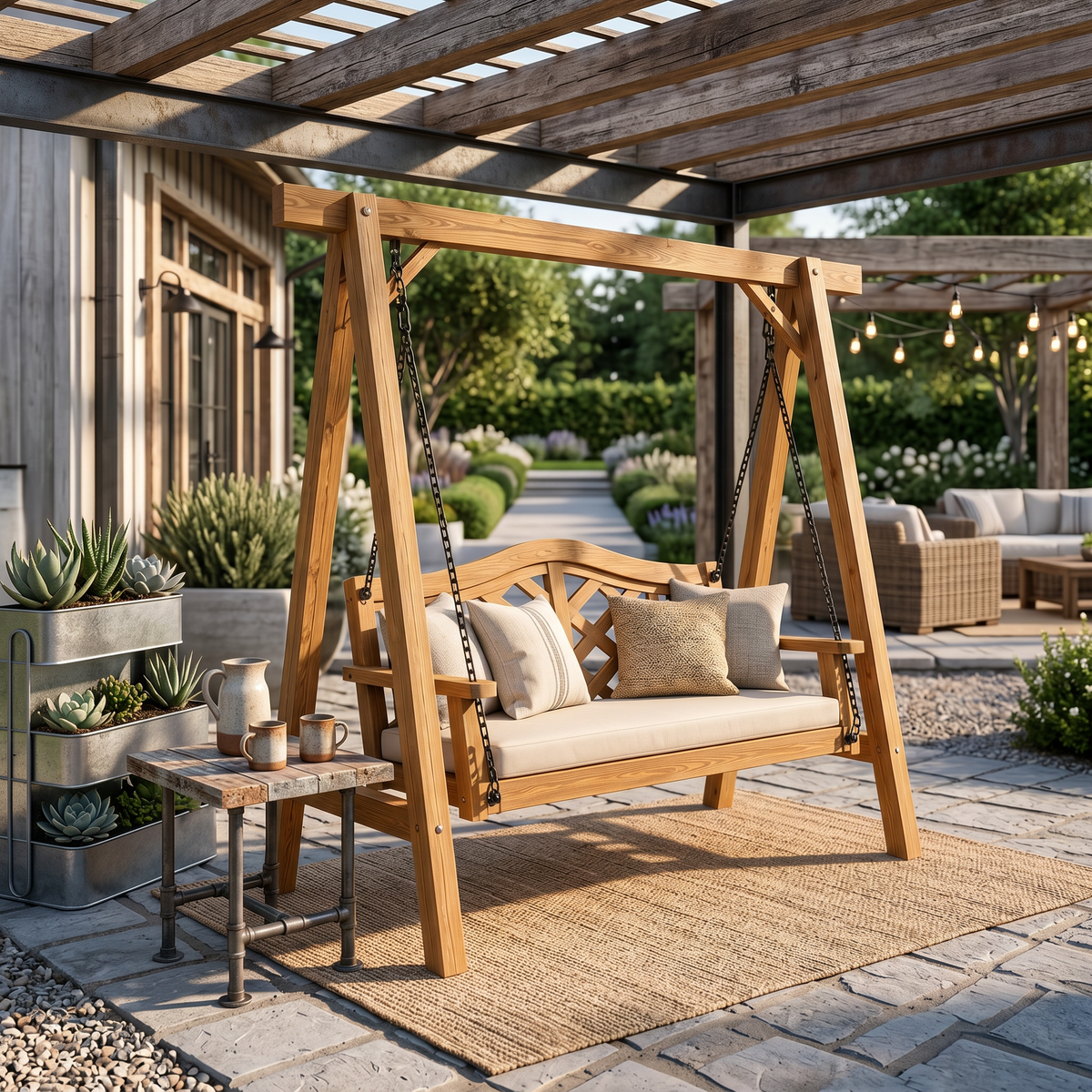 Contemporary Wooden Garden Swing Outdoor Living - view 5