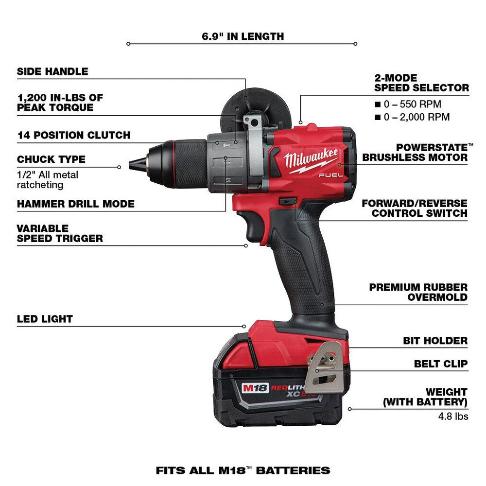 Milwaukee M18 FUEL 18-Volt Lithium-Ion Brushless Cordless 7-Tool Combo Kit 5.0 Ah - 2998-27