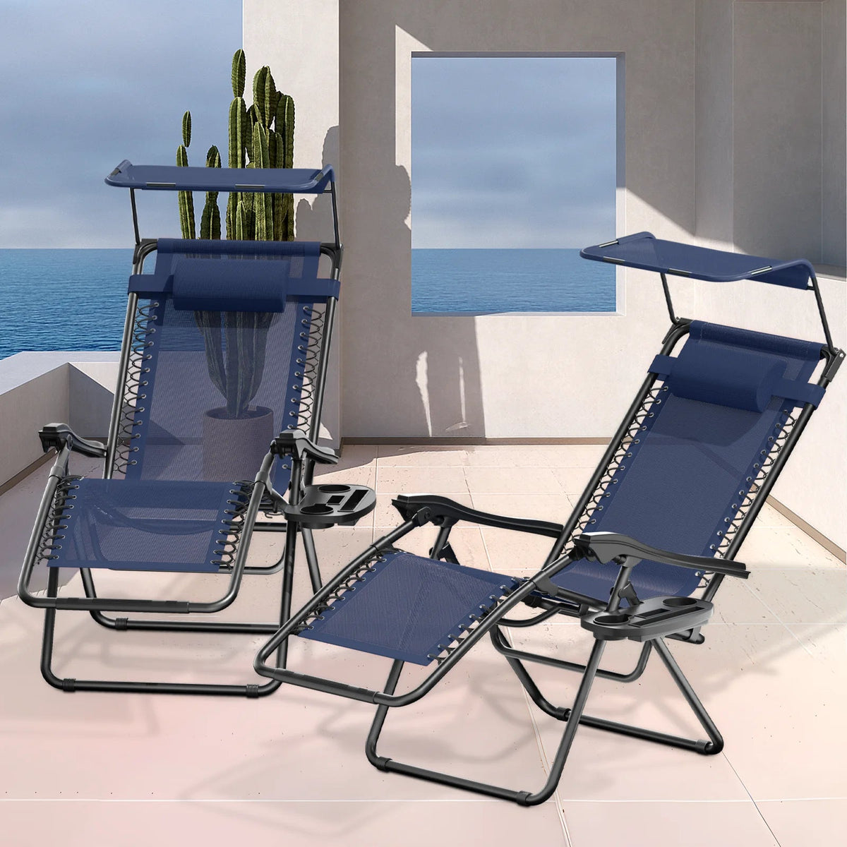 MoNiBloom Zero Gravity Reclining Chairs Set Of 2 With Canopy Shade And Headrest, Black - 330 lbs