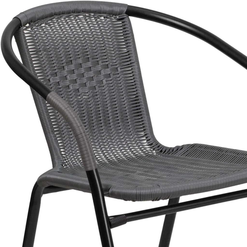 Emma + Oliver Indoor/Outdoor Stacking Rattan Patio Chairs, Set of 2, Gray