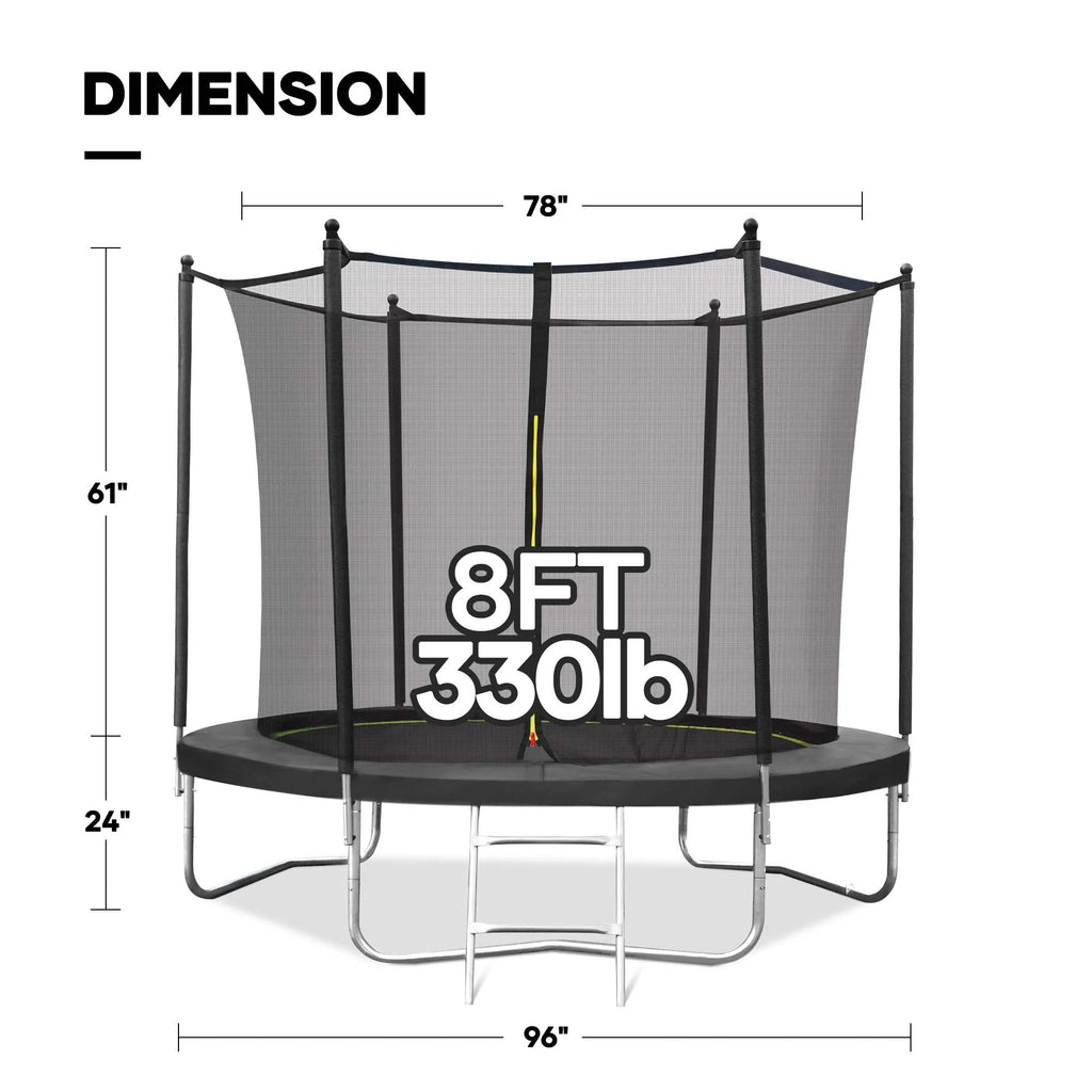 MARNUR Kids' Trampoline 8 ft With Enclosure Net, Ladder And Wind Stakes - 330 lbs Weight Capacity
