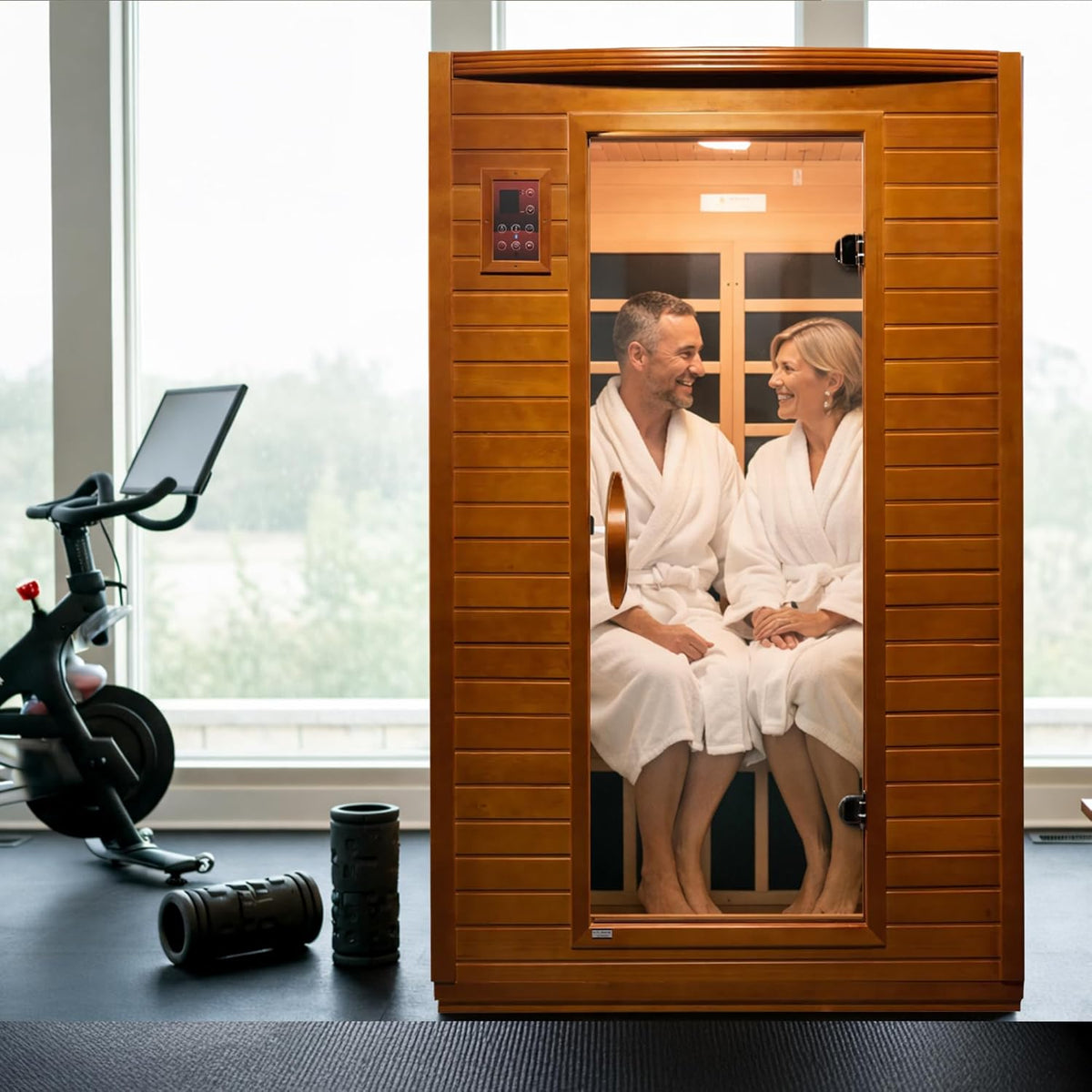 DYNAMIC SAUNAS 2-Person Low EMF Far Infrared Sauna With Red Light Therapy And Bluetooth Speakers, Canadian Hemlock - Andora