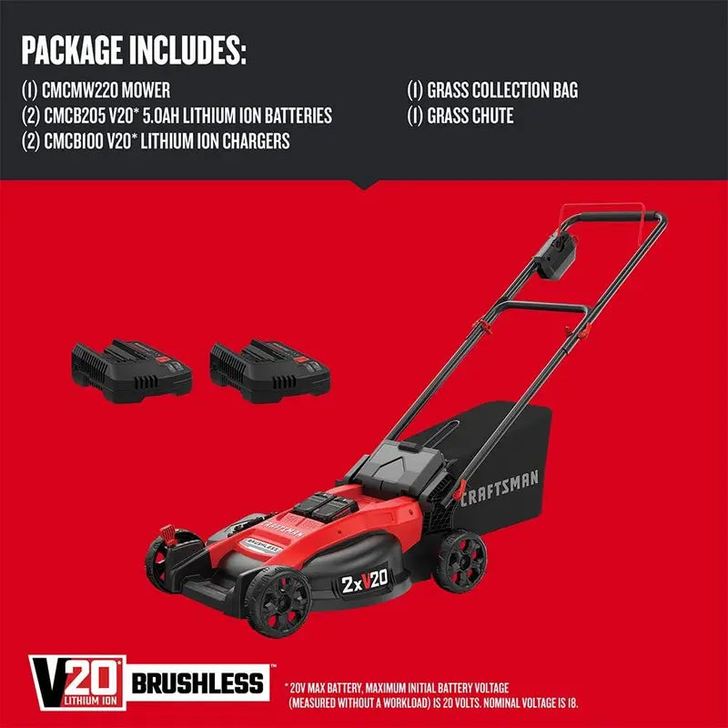Craftsman V20 Cordless Lawn Mower And Leaf Blower Kit With Grass Bag, Battery And Charger