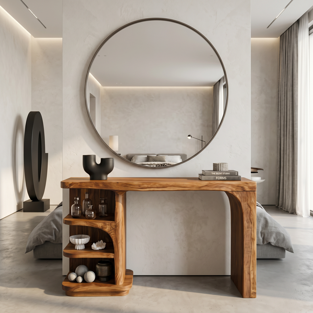 Contemporary Dressing Table With Waterfall Wood Structure For Bedroom