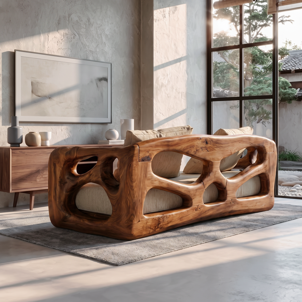 Contemporary Sofa Frame With Organic Flowing Wood Design For Living Room