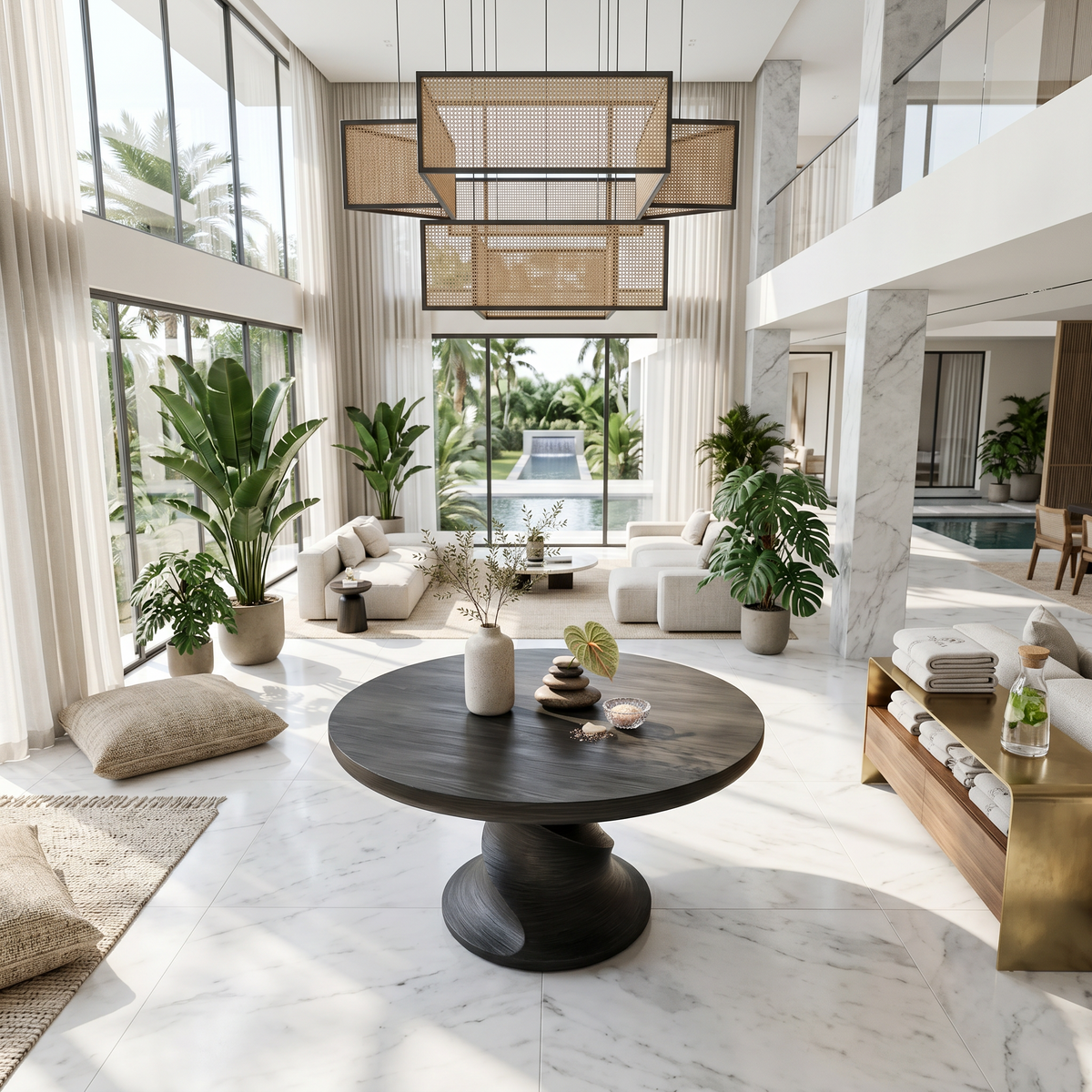 Contemporary Center Table With Flowing Curved Design For Foyer And Hallway - view 2