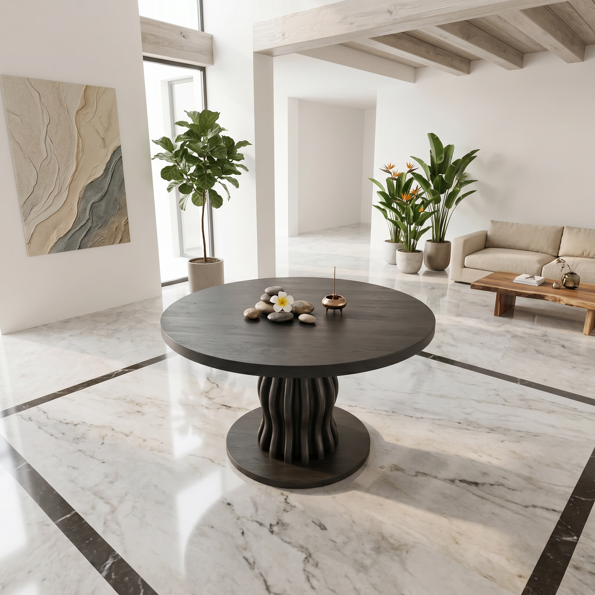 Contemporary Round Entryway Table With Wavy Vertical Form For Foyer And Living Room - view 2