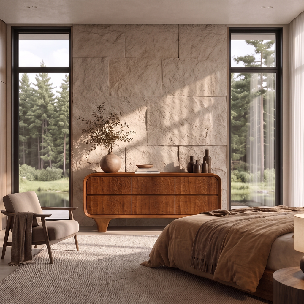 Contemporary Solid Wood Dresser With Smooth Curved Corners For Bedroom