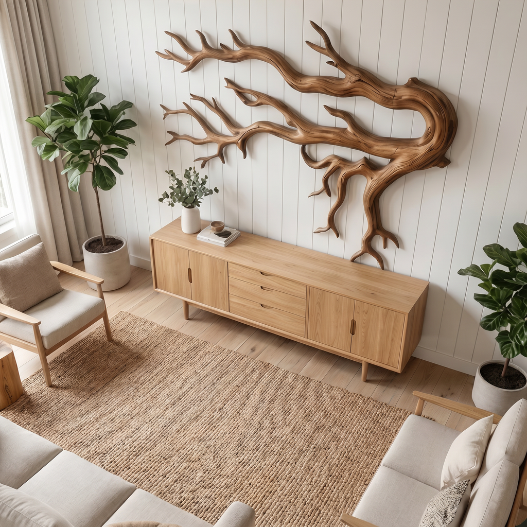 Driftwood Root Sculptural Solid Wood Wall Art Rustic Nature Inspired Decor - view 2