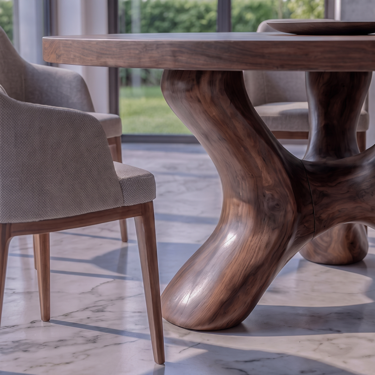 Contemporary Round Dining Table With Flowing Crossed Design For Dining Room And Living - view 2