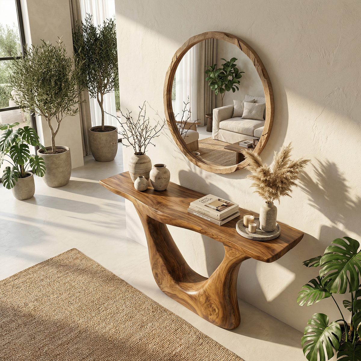 Contemporary Organic Sculptural Console Table For Entryway And Living Room Space