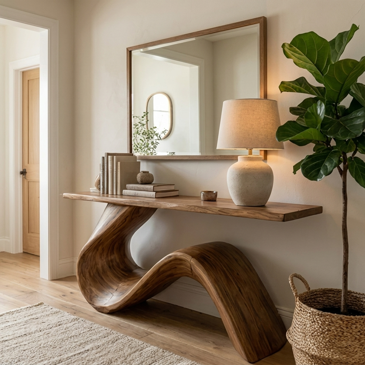 Elegant Flowing Wood Console Table Entryway Hallway Living Room - view 2