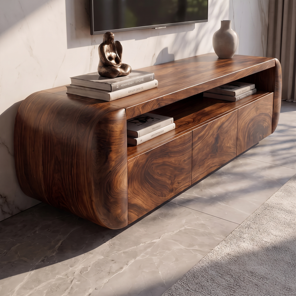 Contemporary TV Cabinet With Sculptural Wood Form For Living Room And Family Room - view 2