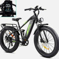 Adult Electric Bike 1000W 48V 17.5AH, 26 Fat Tire, Full Suspension, 7 Speed, 60 Miles Range - UL Certified