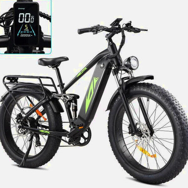 Adult Electric Bike 1000W 48V 17.5AH, 26 Fat Tire, Full Suspension, 7 Speed, 60 Miles Range - UL Certified